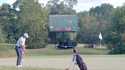 Big Screens Installed At College Golf Event As Coverage Of Football Game Broadcast To Players