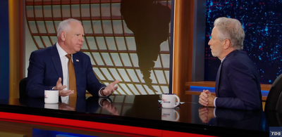 Tim Walz defends Harris campaigning with Cheney as he makes Daily Show debut with Jon Stewart