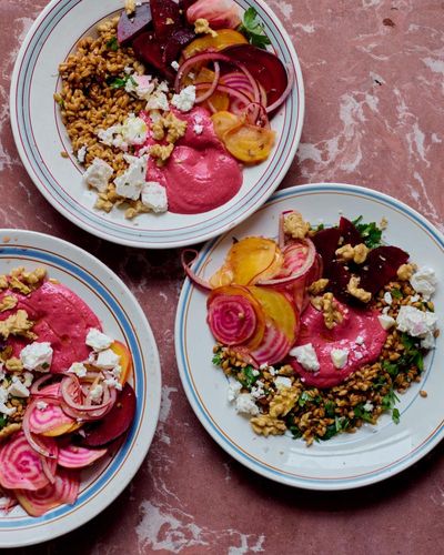 Ravinder Bhogal’s buddha bowl recipes: pickled beets, giant couscous and tuna, cauli and jammy eggs