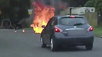 Clumsy car fire linked to butchered public shooting