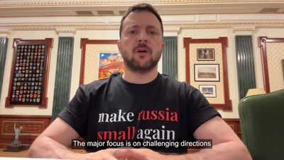 Zelensky taunts Putin by wearing ‘make russia small again’ T-shirt in video address to nation