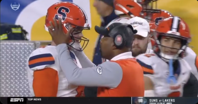 Syracuse’s Fran Brown hyped up Kyle McCord in a classy gesture after he threw 3 pick-6s in first half