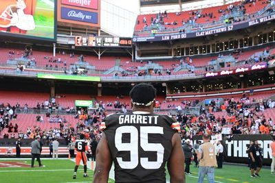 Myles Garrett arrives for Ravens-Browns as ‘The Terminator’