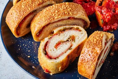 Cheesy stromboli packs pizza-like flavors into a portable spiral