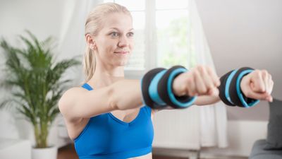 All you need to build upper-body and core strength is a pair of wrist weights and this Pilates home workout