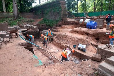 Mystery over ‘door guardians’ discovered by archaeologists at site of ancient Cambodian temple