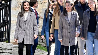 Queen Letizia layers up in style with checked coat, black bootcut jeans and chunky boots - it's ticked all our boxes for winter cosiness