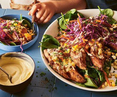 ‘Like a baked potato, made salad-y’: Alice Zaslavsky’s sweet potato jackets with sour cream and slaw