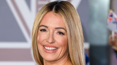 Cat Deeley’s sensational garnet-toned suit proved why satin is the ideal alternative to sequins and sparkle for party season