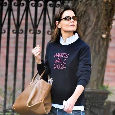 Katie Holmes Endorses Kamala Harris With a Custom Election Sweater