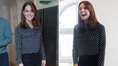 Kate Middleton’s black skinny jeans, polka dot shirt and heeled boots made for a streamlined winter look that'll always be classy