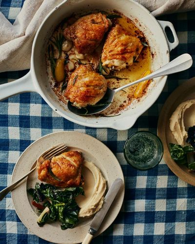 Rukmini Iyer’s quick and easy recipe for pan-roast chicken with butter bean mash