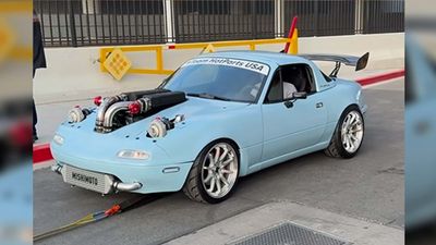 Drop Everything and Look at This V-10 Miata With Turbos for Headlights