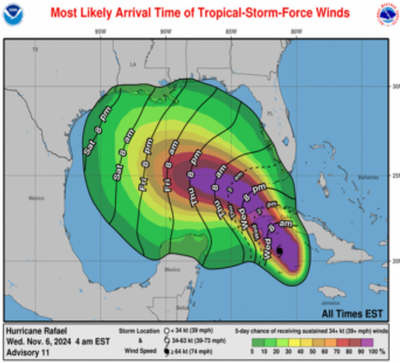 Hurricane Rafael makes landfall as a Category 3 storm, bringing life-threatening storm surge to Cuba