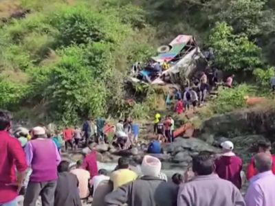 At least 36 dead as crowded bus veers off road into deep gorge