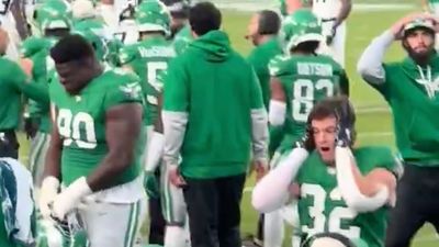 Eagles Bench Reaction to Saquon Barkley's Backwards Hurdle Was Amazing