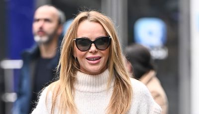 Amanda Holden's chocolate suede skirt and white knitted vest are from one of our favourite brands