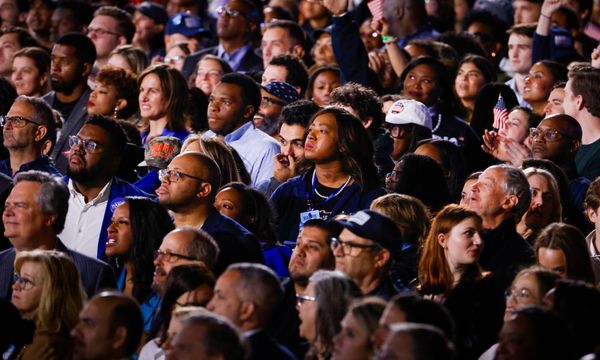 Promise and excitement turn to jitters and dread at Kamala Harris’s watch party