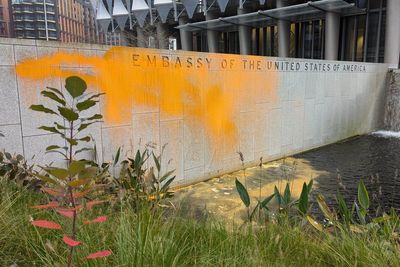 Just Stop Oil supporters paint US embassy in London after Trump declares victory