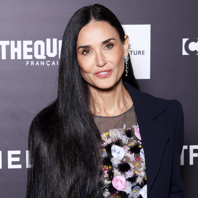 Demi Moore Channels Meghan Markle in a Navy Blazer and 3D Floral Dress