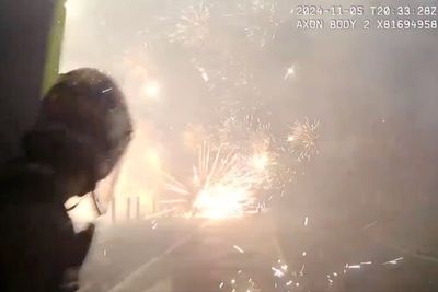 Shocking moment police duck for cover as teenagers launch fireworks in Manchester ‘warzone’