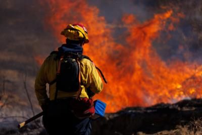 Firefighters Battle Wind-Driven Mountain Fire In Ventura County