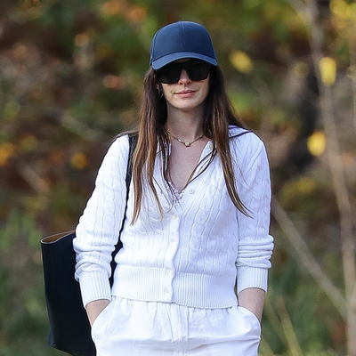 Anne Hathaway Pairs Adidas Sambas With Comfy, All-White Basics on a Post-Election Sanity Stroll