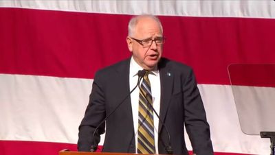 Tim Walz pokes fun at JD Vance in first speech since Donald Trump won election