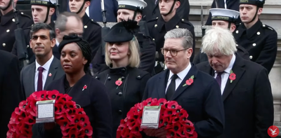 Former prime ministers Boris Johnson and Tony Blair attend Remembrance Day ceremony