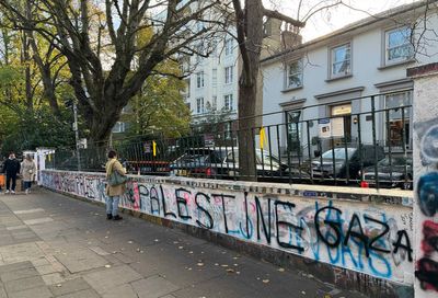 Wall outside Abbey Road studios covered in 'Free Palestine graffiti'