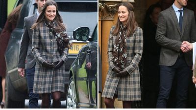 Pippa Middleton’s traditional checked coat and brown knee high boots was a Christmas Day outfit we can all recreate this festive season