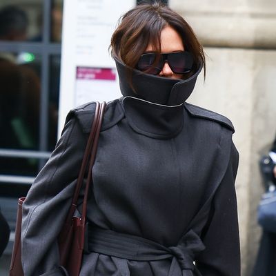 Victoria Beckham's Ultra-High-Neck Trench Coat Redefines Incognito Mode