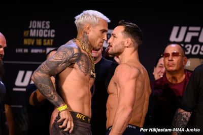 Video: UFC 309 ceremonial weigh-in faceoffs with Charles Oliveira vs. Michael Chandler 2, more