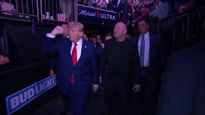 Donald Trump fist pumps UFC crowd as president-elect joined by Elon Musk and Dana White