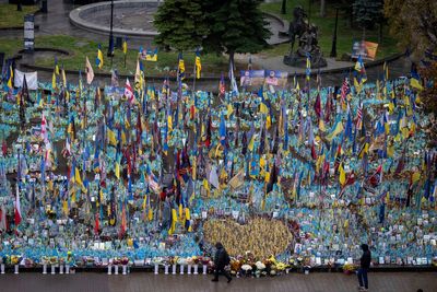 A makeshift memorial grows in Ukraine’s capital after 1,000 days of war