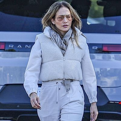 Jennifer Lopez Styles the Birkin of Winter Puffer Vests With Sweatpants and Designer Combat Boots