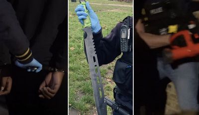 Moment police arrest two brothers ‘selling zombie knives on Snapchat’ in north London