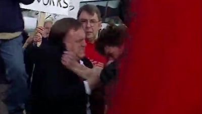 Moment John Prescott punched protester who threw egg at him