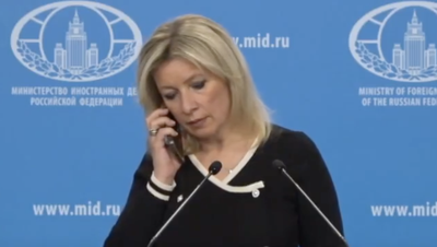 Russia spokesperson takes phone call during presser telling her not to comment on missile strike