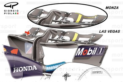 What has happened with Red Bull’s rear wing in Las Vegas?