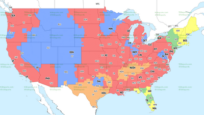 TV broadcast coverage map for Raiders vs. Broncos Week 12