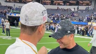 John, Jim Harbaugh Shared Classic Brotherly Interaction Before Ravens-Chargers Game