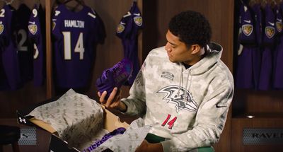 WATCH: Ravens DB Kyle Hamilton unveils custom cleats honoring military families