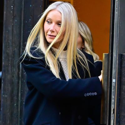 Gwyneth Paltrow Looks Like Quiet Luxury Royalty in a Cable Knit Sweater and Structured Black Overcoat