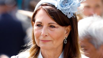 Carole Middleton’s high-waisted jeans and shimmering satin shirt are a match made in festive styling heaven