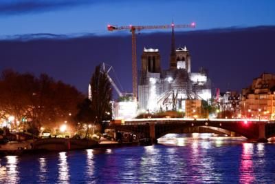 Notre Dame's New Spire Rests At Transept Crossing Framework