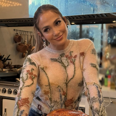 Jennifer Lopez's Thanksgiving Outfits Include an Old Zara Sweater and a $20,000 Turkey Brown Birkin Bag