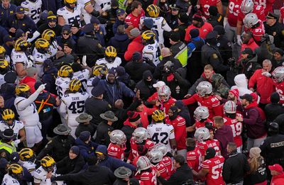 Police use pepper spray as Michigan-Ohio State players brawl at end of rivalry game