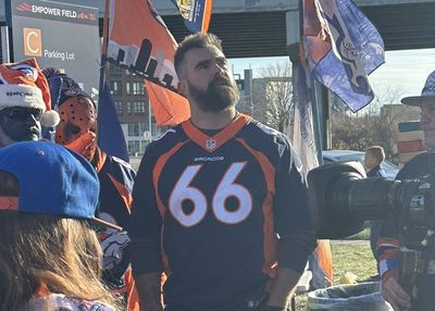 Jason Kelce crashed a Broncos tailgate in a Tom Nalen jersey