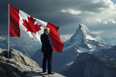 Trump’s conquest: President-elect posts bizarre AI pic of himself with Canadian flag (on a Swiss mountain)